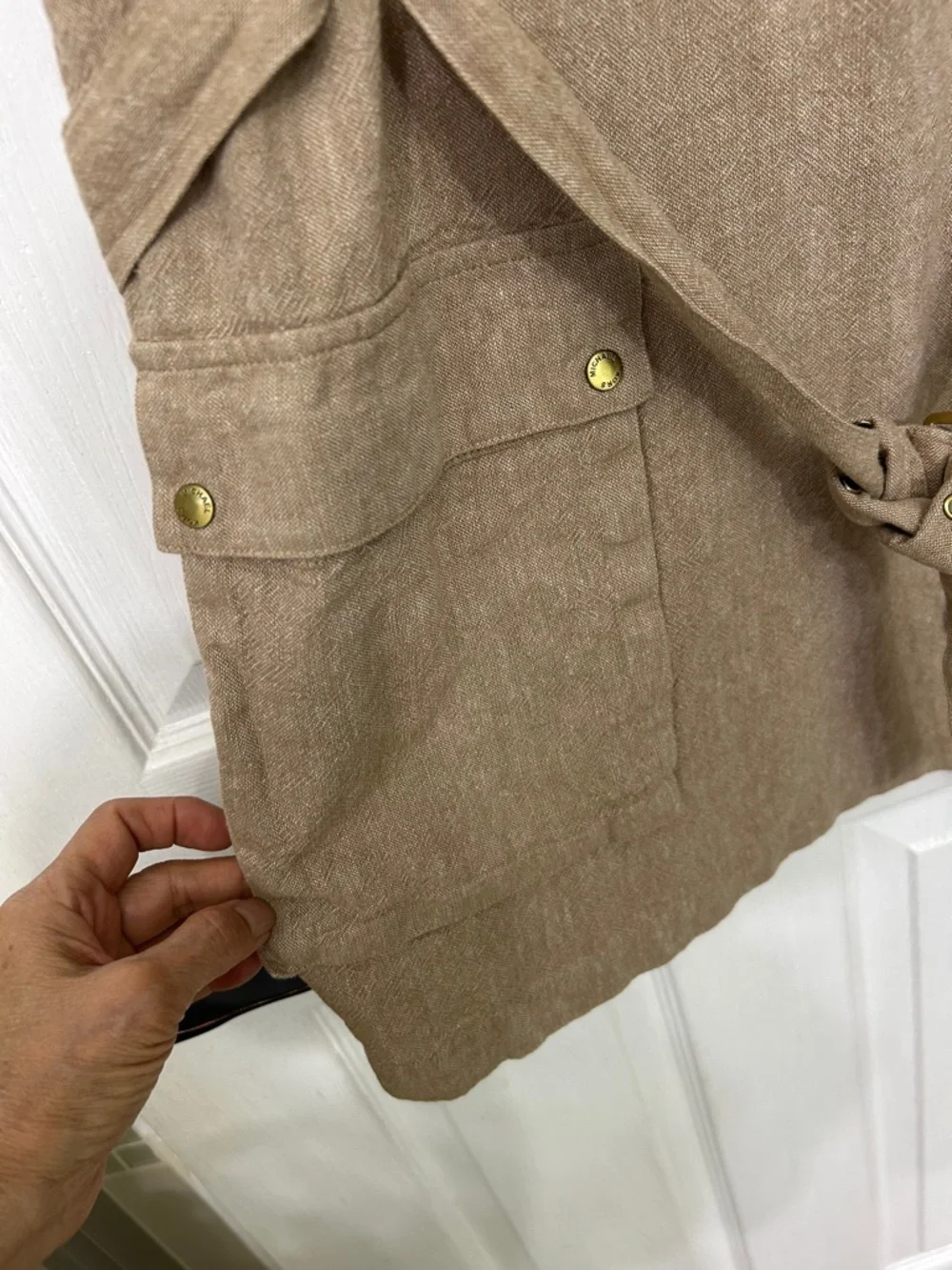 Michael Kors Summer Shift Short Linen Dress Tan M Casual Lounge Cool Earthy